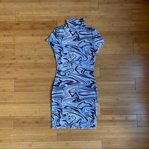 blue swirl mini bodycon dress